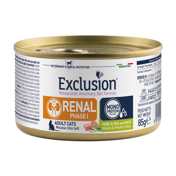 Exclusion Renal Phase I Gatto Maiale Piselli e Riso 85gr