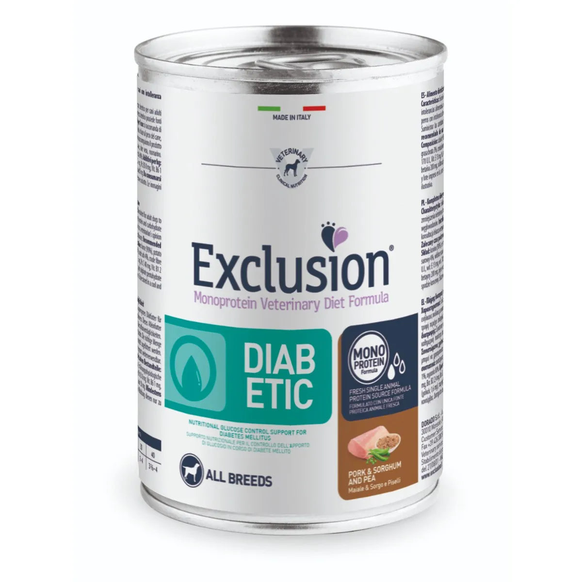 Exclusion Diabetic Lattina Maiale Sorgo e Piselli 400g