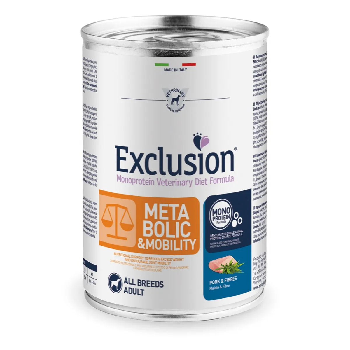 Exclusion Dog Diet Metabolic&Mobility Lattina 400G Maiale e Fibre