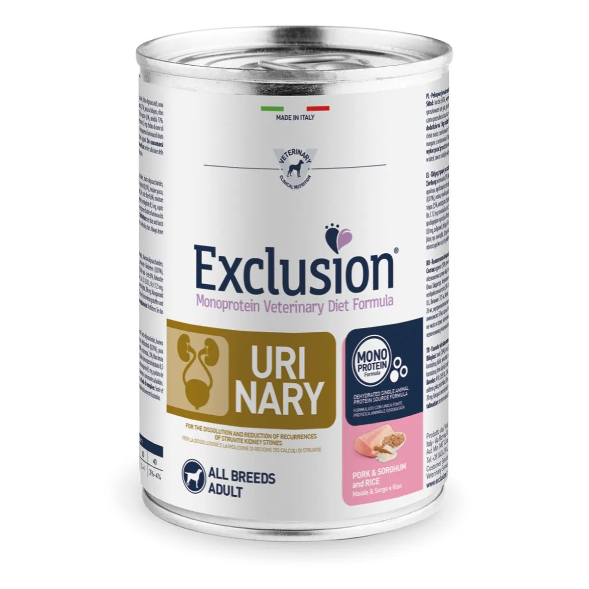 Exclusion Dog Diet Urinary Lattina 400g Maiale Sorgo e Riso