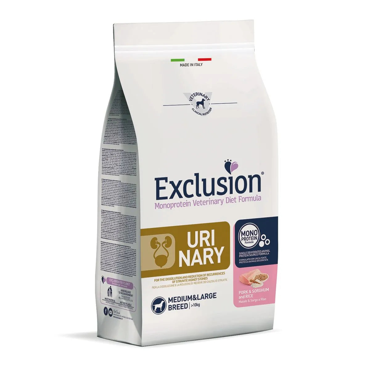 Exclusion Dog Diet Urinary Medium&Large Maiale Sorgo e Riso