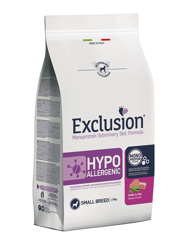 Exclusion Dog Diet Hypoallergenic Small Breed Maiale e Piselli