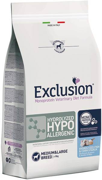 Exclusion - Diet Hydrolyzed Hypoallergenic Adult Medium/Large al Pesce e Amido di Mais